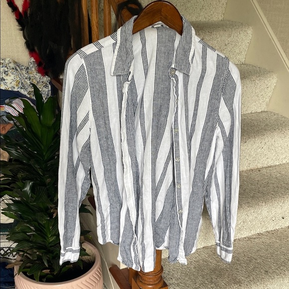 Orvis Coastal Blue and White Striped Linen Button Down Shirt - Picture 1 of 13